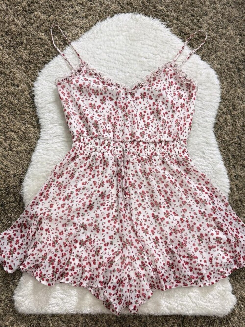 Dainty cottagecore floral white and red romper